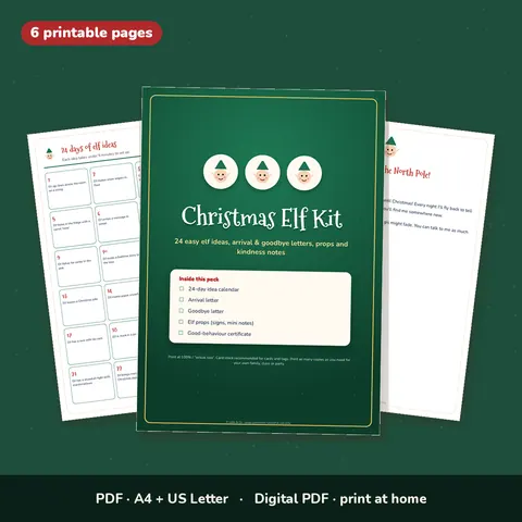 Christmas Elf Kit – 24 Elf Ideas, Arrival & Goodbye Letters, Props