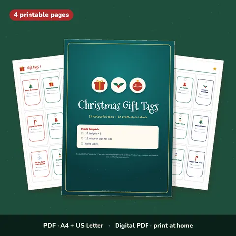 Printable Christmas Gift Tags – 36 Tags in 12 Designs