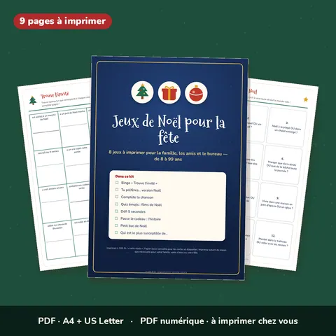 Jeux de Noël à imprimer – Kit de 8 jeux pour la fête