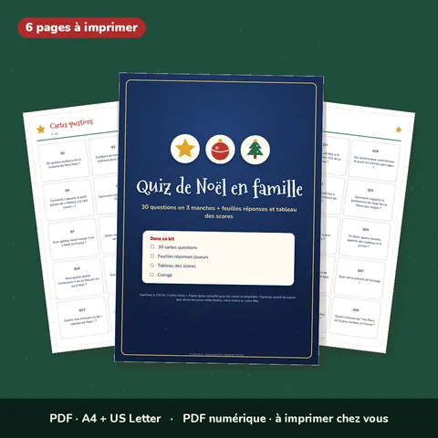 Quiz de Noël en famille – 30 cartes questions à imprimer
