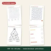 Kids' Christmas Activity Pack – Printable Puzzles, Maze & Colouring (Ages 4–9) – Look inside