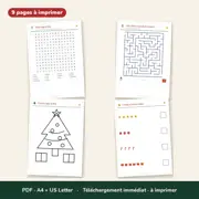 Cahier d'activités de Noël à imprimer – Jeux, labyrinthe et coloriages (4–9 ans) – Aperçu de l'intérieur