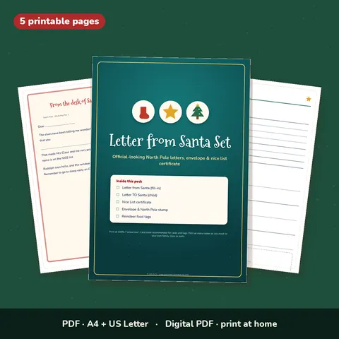 Letter from Santa Printable Set – Nice List Certificate & Envelope