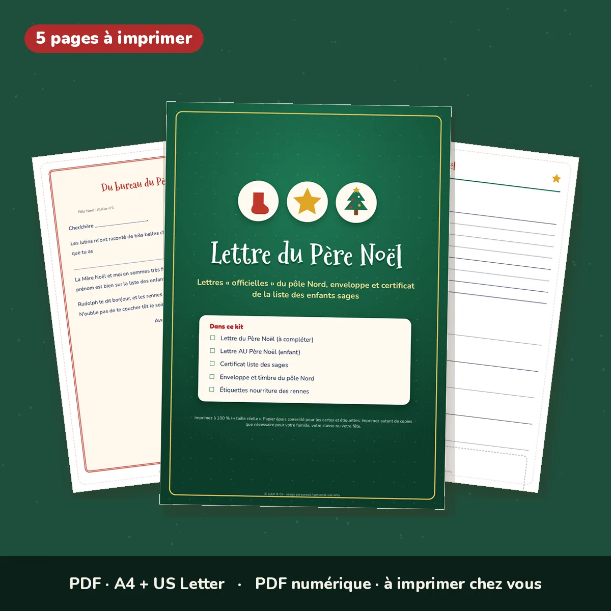 Lettre du Père Noël à imprimer – Certificat et enveloppe du pôle Nord