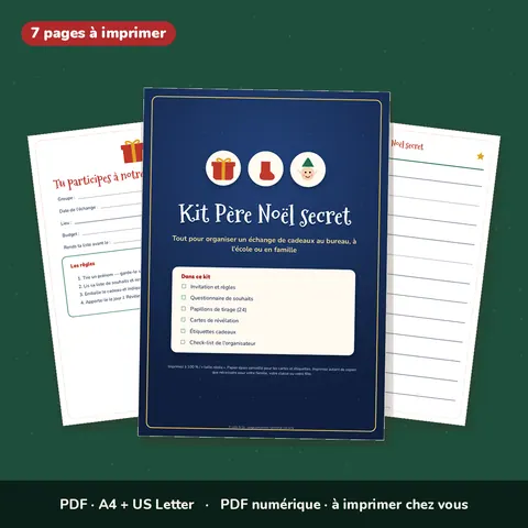 Kit Père Noël secret à imprimer – Invitation, liste, tirage, étiquettes